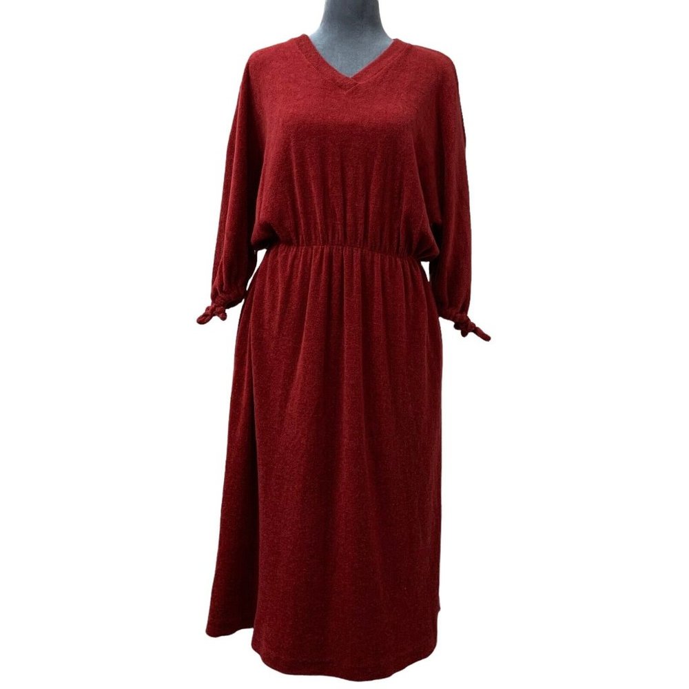 Vintage 80s Christine von Lumbe Long Sleeve Womens M/L Terry Dress Red